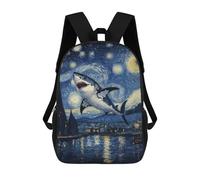 sinyumoney Shark in Starry Night Mochila Escolar Para Niñas Y Niños, Mochilas De Gran Capacidad, Mochilas Ligeras Para Niños Y Estudiantes 17inch