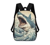 sinyumoney Shark Japan Great Wave Mochila Infantil Escolar Para Niños Con Estampado 3D De Dibujos Animados, Mochila Escolar Para Estudiantes, Mochila Para Portátil Para Niños Y Niñas 17inch