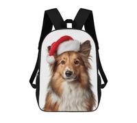 sinyumoney Shetland Sheepdog with Santa Hat Portrait Mochila, Mochila Infantil, Mochila Escolar Para Estudiantes, Mochila Para Libros, Mochila Escolar Impresa En 3D Para Niños Y Niñas 17inch
