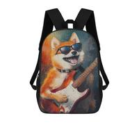 sinyumoney Shiba Inu Rock Star Guitar Painting Mochila Escolar Infantil Impresa En 3D 17inch Mochilas De Moda Para Niños De Primaria Y Secundaria
