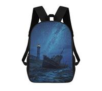 sinyumoney Shipwrecked Lighthouse Under Starry Sky Mochila Escolar Infantil Impresa En 3D Para Niños, Mochila De Viaje De Alta Capacidad, Mochilas Para Libros De 17 Pulgadas Para Niños
