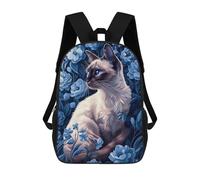 sinyumoney Siamese Cat in Blue Flowers Mochila Infantil Para Niñas, Mochila Escolar 3D, Mochila Para Niños Pequeños, Mochila Informal De Día, Mochila Escolar De Moda 17inch