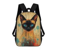 sinyumoney Siamese Cat Portrait on Wood Mochilas Para Niños Y Estudiantes, Mochilas Escolares Impresas En 3D, Mochilas Para Estudiantes De Primaria Y Secundaria Para Niños Y Niñas 17inch