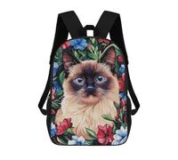 sinyumoney Siamese Cat Surrounded by Flowers Mochila Escolar Infantil De 17 Pulgadas Con Estampado 3D, Mochila Moderna Para Niños, Mochilas De Viaje, Bolsas Para Libros, Mochila Escolar Infantil