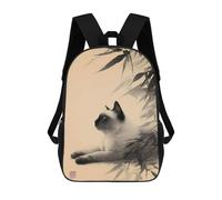 sinyumoney Siamese Cat with Bamboo Painting Mochilas Para Niños 17inch Mochila Escolar Mochila Escolar Impresa En 3D Para Niños De Primaria Y Secundaria