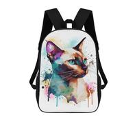 sinyumoney Siamese Watercolor Cat Mochila Escolar Infantil De 17 Pulgadas, Impresa En 3D, Estilo Casual, Para Niños, Ideal Para Viajes, Como Mochila Escolar O Para Llevar Libros.