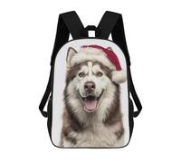 sinyumoney Siberian Husky Dog with Santa Hat Mochila Escolar Infantil Impresa En 3D, Mochila Informal De Moda Para Niños, Mochila De Viaje De Alta Capacidad Para Libros Para Niños 17inch