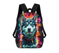 sinyumoney Siberian Husky in Neon Colors Mochilas Para Niños Mochila Escolar Mochila Escolar Impresa En 3D Para Niños Estudiantes De Primaria Y Secundaria 17inch