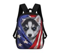 sinyumoney Siberian Husky USA Patriot Mochila Escolar De Moda Para Estudiantes, Adecuada Para Niños Y Niñas, Mochila Informal Para Viajes Al Aire Libre, Esencial Para El Día A Día 17inch