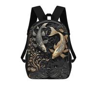 sinyumoney Silver Golden Japan Fish Mochila Escolar Infantil Impresa En 3D 17inch Mochilas De Moda Para Niños De Primaria Y Secundaria