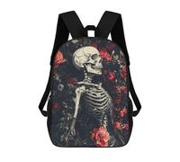 sinyumoney Skeleton And Roses Dark Floral Art Mochila Escolar Para Niñas Y Niños, Mochilas De Gran Capacidad, Mochilas Ligeras Para Niños Y Estudiantes 17inch