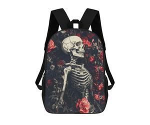 sinyumoney Skeleton And Roses Dark Floral Art Mochila Escolar Para Niñas Y Niños, Mochilas De Gran Capacidad, Mochilas Ligeras Para Niños Y Estudiantes 17inch