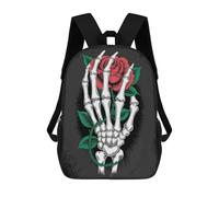 sinyumoney Skeleton Hand Holding Red Rose Mochila Escolar Informal Para El Día A Día, Para La Escuela, El Trabajo Y Los Viajes Para Hombres Y Mujeres 17inch