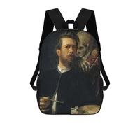 Sinyumoney Skeleton Man in Roses Mochila Mochila Impresa En 3D, Bolsa De Degustación, Mochila De Viaje, Mochila De Amigos Para Niñas Y Niños, Arnold Boecklin Fiddle, 17"