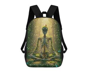 sinyumoney Skeleton Meditating in Forest Mochila, Mochila Escolar Impresa En 3D, Bolsa Para El Almuerzo Escolar, Mochila De Viaje, Mochila Para Amigos, Mochila Escolar Para Niñas Y Niños 17inch