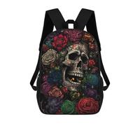 sinyumoney Skull And Flowers Artistic Fusion Mochilas Para Niños, Mochilas Escolares Personalizadas En 3D Para Niños Y Niñas, Mochilas Escolares Grandes, Mochilas Informales Para El Día A Día 17inch