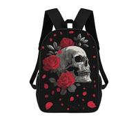 sinyumoney Skull And Roses on Black Background Mochilas Escolares Ligeras E Informales Para El Día A Día, Ideales Para La Escuela, El Trabajo O Los Viajes 17inch