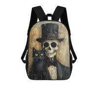 sinyumoney Skull in Top Hat with Cat Art Print Mochilas Infantiles Impresas En 3D Para Niños. Mochilas De Viaje De Moda Para Niños. Mochila Escolar Para Estudiantes De Primaria Y Secundaria.