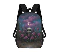 sinyumoney Skull, Roses, And Crescent Moon Painting Mochila Escolar Para Niños Mochila Escolar Impresa En 3D Mochila Escolar De Moda Para Niños De Primaria Y Secundaria 17inch