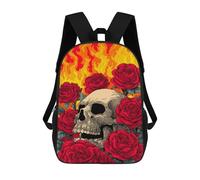 sinyumoney Skull Roses Fire Art Print Mochilas Infantiles Mochila Escolar Impresa En 3D Para Niños Mochilas De Viaje Bolsas Para Libros Para Niños 17inch Mochila Escolar
