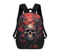 sinyumoney Skull with Flowers Art Print Mochila Infantil De 17 Pulgadas, Mochila Escolar Con Estampado 3D De Dibujos Animados Para Niños Y Adolescentes.