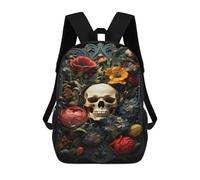 sinyumoney Skull with Flowers Artwork Mochila Escolar Para La Escuela Secundaria, Preparatoria, Universidad Y Viajes Para Niños/niñas/adolescentes 17inch