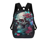 sinyumoney Skull with Flowers Artwork Mochilas Para Niños Y Estudiantes, Mochilas Escolares Impresas En 3D, Mochilas Para Estudiantes De Primaria Y Secundaria Para Niños Y Niñas 17inch