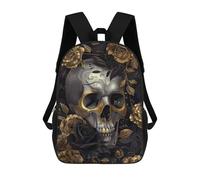 sinyumoney Skull With Gold Roses Mochilas Impresas En 3D Para Niños, Mochila Escolar, Mochila Informal Para Exteriores, Mochila Informal De Moda Para Niños, Lindas Bolsas De Viaje 17inch