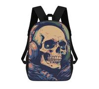 sinyumoney Skull with Headphones Mochila Escolar De Moda Para Estudiantes, Adecuada Para Niños Y Niñas, Mochila Informal Para Viajes Al Aire Libre, Esencial Para El Día A Día 17inch