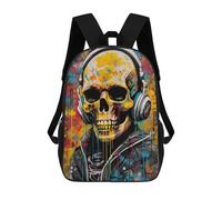 sinyumoney Skull with Headphones Urban Art Mochila Infantil Escolar Para Niños Con Estampado 3D De Dibujos Animados, Mochila Escolar Para Estudiantes, Mochila Para Portátil Para Niños Y Niñas 17inch