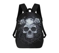 sinyumoney Skull with Roses - Gothic Mochila Escolar Ligera Para Aeropuerto Y Estudiantes Universitarios: Perfecta Para Viajes, Trabajo Y Uso Diario 17inch