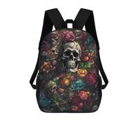 sinyumoney Skulls And Flowers Artwork Mochila Escolar Para Niñas Mochila Impermeable Mochila Informal De Día Mochila Ligera Para Niño Y Niña Mochila Escolar 17inch