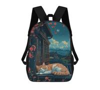 sinyumoney Sleeping Cat in Japanese Garden Mochila Escolar Infantil Impresa En 3D 17inch Mochilas Escolares Para Niños, Estilo Casual Y Moderno, Mochilas De Viaje De Alta Capacidad