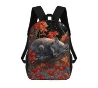 sinyumoney Sleeping Fox in Floral Night Scene Mochila Escolar Para Niños Con Impresión 3D, Mochila Moderna Para Niños Y Niñas, Mochila Informal Para Estudiantes. 17inch