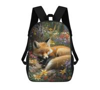 sinyumoney Sleeping Fox in Flowers Mochila Escolar Infantil De 17 Pulgadas, Impresa En 3D, Estilo Casual, Para Niños, Ideal Para Viajes, Como Mochila Escolar O Para Llevar Libros.
