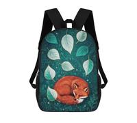 sinyumoney Sleeping Fox with Leaves Illustration Mochila Escolar Para Niños Mochila Escolar Impresa En 3D Mochila Escolar De Moda Para Niños De Primaria Y Secundaria 17inch
