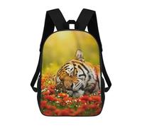 sinyumoney Sleeping Tiger in A Field of Flowers Mochila Escolar Impresa En 3D Para Niños, Mochila Escolar, Mochilas De Viaje, Bolso Informal De Moda Para Niños Y Estudiantes 17inch