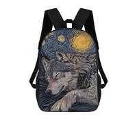 sinyumoney Sleeping Wolf Starry Night Art Mochila Para Niños, Adolescentes Y Estudiantes, Mochilas Para Niñas, Mochilas Para Niños Pequeños, Primaria Y Secundaria 17inch
