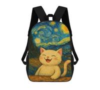 sinyumoney Smiling Cat in Starry Night Style Mochilas Escolares Impresas En 3D, Mochila Escolar Informal Para Niños, Mochila Escolar De Moda Para Estudiantes De Secundaria 17inch