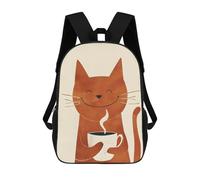 sinyumoney Smiling Cat with Coffee Mochila Escolar, Mochila Para Portátil, Mochila Para Adolescentes, Niñas, Niños, Mujeres Y Hombres 17inch