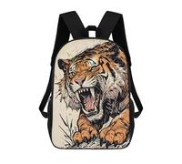 Sinyumoney Smiling Corgi Ilustración Mochila Escolar Para Niños Impreso En 3D, Ideal Para Viajes Y Libros, Roaring Sabertooth Tiger Ilustración, 17"