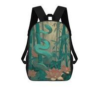 sinyumoney Snake in Bamboo Forest with Lotus Mochila, Mochila Infantil, Mochila Escolar Para Estudiantes, Mochila Para Libros, Mochila Escolar Impresa En 3D Para Niños Y Niñas 17inch