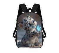 sinyumoney Snow Leopard Cub with Butterfly Mochila Escolar, De Negocios, Para Portátil, Unisex, Informal, Para Adolescentes, Chicas, Chicos, Mujeres Y Hombres 17inch