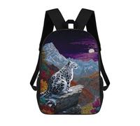 sinyumoney Snow Leopard Moonlit Mountain Mochila Escolar, Bolso De Negocios, Bolso Para Portátil Resistente Para Niñas Y Adolescentes 17inch