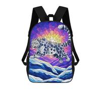 sinyumoney Snow Leopard Stained Glass Illustration Mochila, Mochila Infantil, Mochila Escolar Para Estudiantes, Mochila Para Libros, Mochila Escolar Impresa En 3D Para Niños Y Niñas 17inch