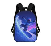 sinyumoney Snowboarding Adventure in Neon Lights Mochila Escolar Infantil De 17 Pulgadas, Impresa En 3D, Estilo Casual, Para Niños, Ideal Para Viajes, Como Mochila Escolar O Para Llevar Libros.