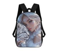 sinyumoney Snowflake Princess with Snow Leopard Mochila Escolar Grande Para Niños Para El Campus, Actividades Al Aire Libre, Viajes Y Deportes 17inch