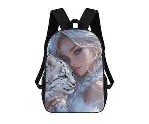 sinyumoney Snowflake Princess with Snow Leopard Mochila Escolar Grande Para Niños Para El Campus, Actividades Al Aire Libre, Viajes Y Deportes 17inch