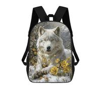 sinyumoney Snowy Wolf with Yellow Flowers Mochila Escolar De Moda, Mochila Para Material Escolar, Mochila Impermeable Informal Para Hombres/mujeres 17inch
