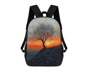 sinyumoney Solitary Tree Sunset in Charcoal And Warm Tones Mochila Escolar Impermeable Para Computadora Para Niñas, Niños Y Adolescentes 17inch